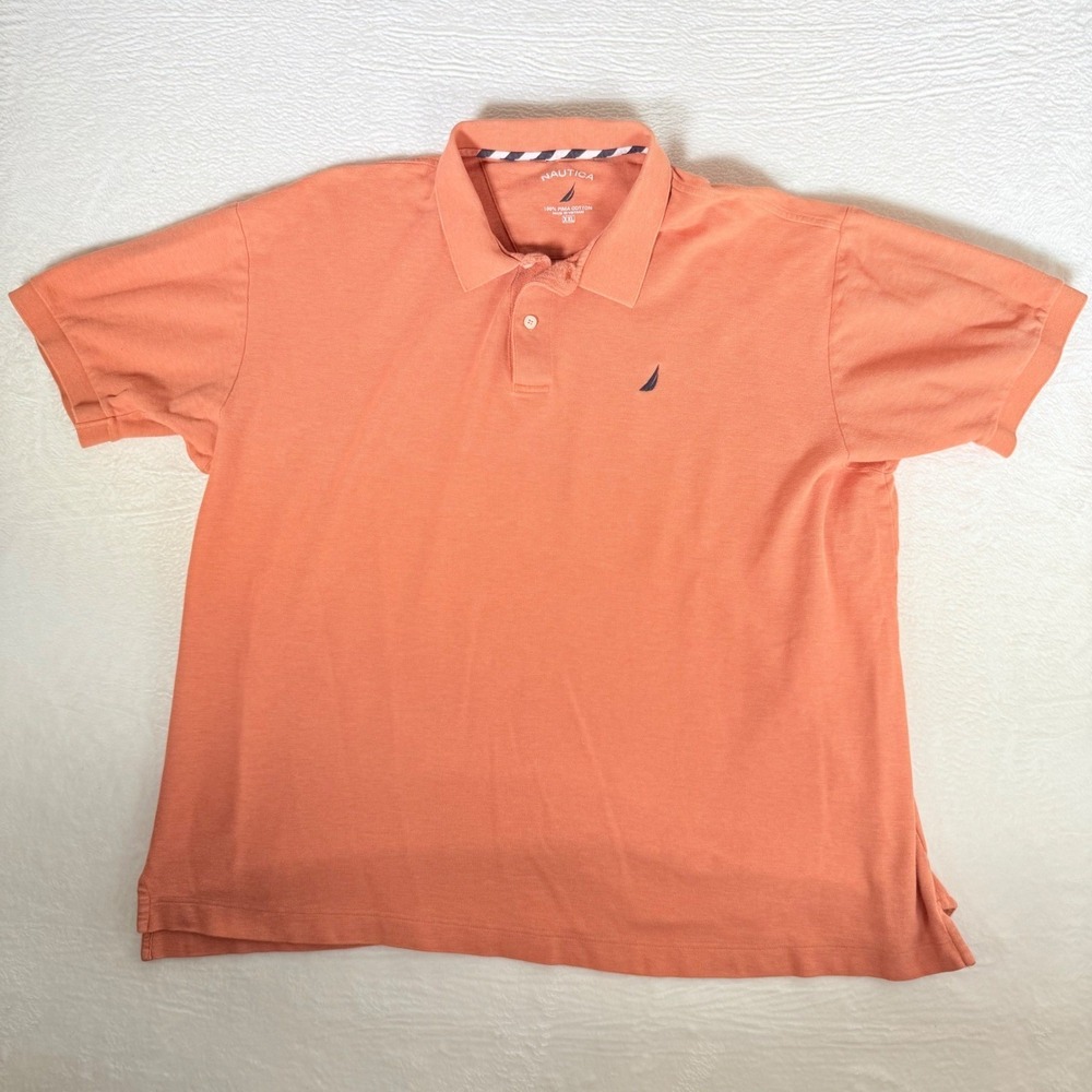 Nautica Men's Orange Pima Cotton Short Sleeve Polo Golf Preppy Shirt Size XXL